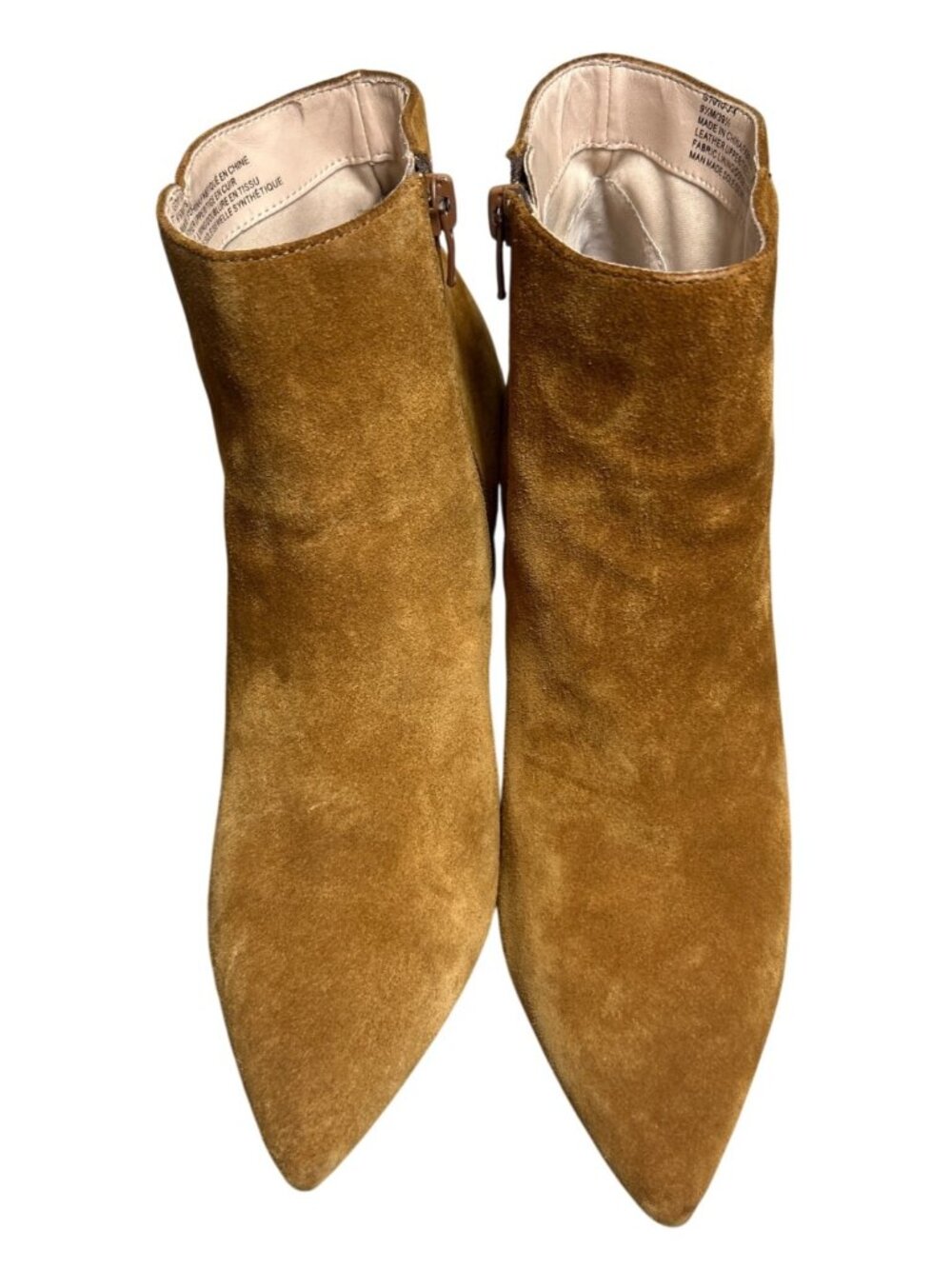 Saks Fifth Avenue Camel Suede Pointed Toe High Heel Ankle Boots 9.5M Block Heel - Picture 2 of 13
